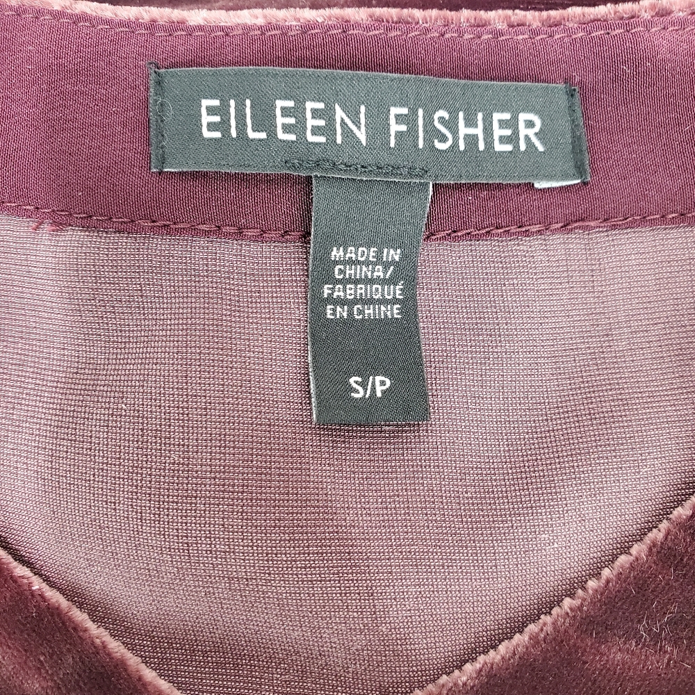 EILEEN FISHER VELVET MANDARIN COLLAR BURGUNDY Shirt Dress S/P - Picture 12 of 16